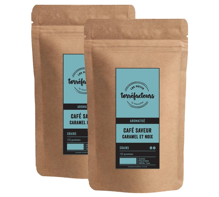 Café En Grains - Saveur Caramel Et Noix - 250g (2x125g) - Les Petits Torréfacteurs 1 Café En Grains - Saveur Caramel Et Noix - 250g (2x125g) - Les Petits Torréfacteurs