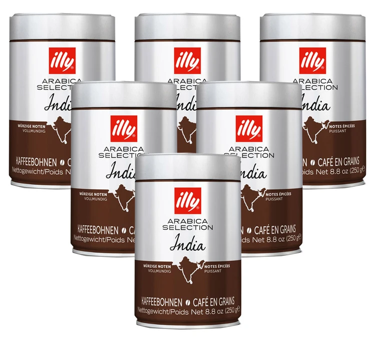 Lot Café En Grains Illy Monoarabica Inde - 6x250g - Illy 1 Lot Café En Grains Illy Monoarabica Inde - 6x250g - Illy