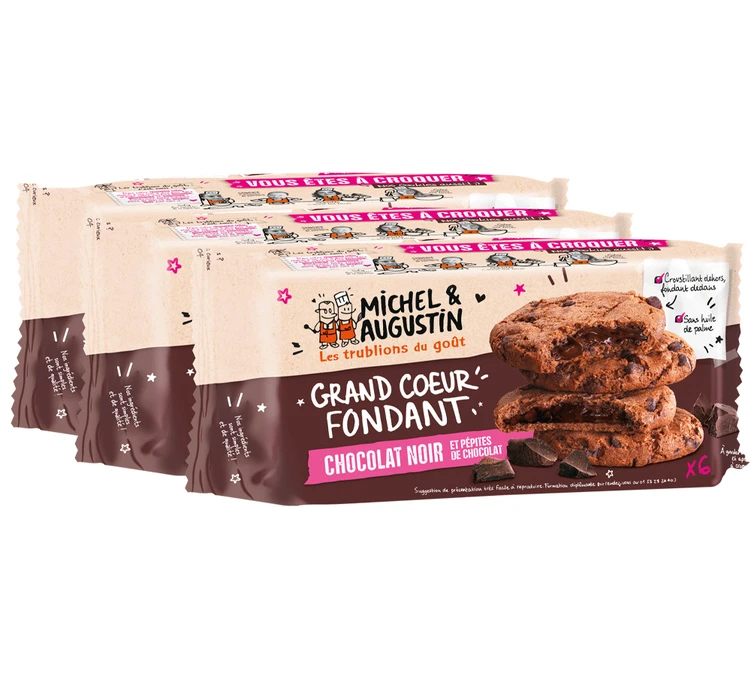 Pack De 3 Cookies Coeur Fondant Tout Chocolat (x6) - Michel Et Augustin 1 Pack De 3 Cookies Coeur Fondant Tout Chocolat (x6) - Michel Et Augustin